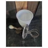 Vintage Hand Beater with Milk Glass Bottom