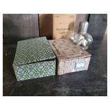 two Vintage Chinese Snuff Bottles With original Boxes and Small Alcohol Lamp