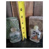two Vintage Chinese Snuff Bottles With original Boxes and Small Alcohol Lamp