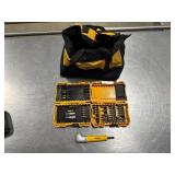 DeWALT Right Angle Attachment. Two Partially Complete Bit Cases and DeWalt Bag.
