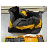 DeWALT Right Angle Attachment. Two Partially Complete Bit Cases and DeWalt Bag.