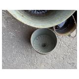 Vintage bucket, pot , funnel and two roles of snow fence