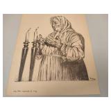 Ivan Sors Original Lithograph "Woman Blessing Sabbath Candles" Judaica Art