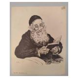 Ivan Sors Original Lithograph "Man Reading Book" Judaica Art