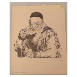 Ivan Sors Original Lithograph "Man Drinking from Bowl" Judaica Art
