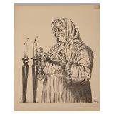 Ivan Sors Original Lithograph "Woman Blessing Sabbath Candles" Judaica Art