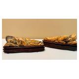 Chinese Sleeping Man Hand Carved Figurines on Wood Base