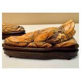Chinese Sleeping Man Hand Carved Figurines on Wood Base
