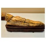 Chinese Sleeping Man Hand Carved Figurines on Wood Base