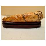 Chinese Sleeping Man Hand Carved Figurines on Wood Base