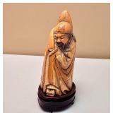 Chinese Hand Carved Figure on Wood Base