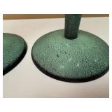 Bronze Hand Ring Dish and Pair of Turquoise Color Candle Holders