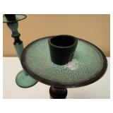 Bronze Hand Ring Dish and Pair of Turquoise Color Candle Holders