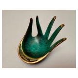Bronze Hand Ring Dish and Pair of Turquoise Color Candle Holders