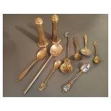 Gold Tone Salt & Pepper Shaker and Decorative Spoons