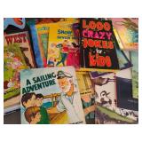 Collection of Toddler Board Books and Basket of Stuffies