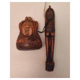 Wood Carved Tobacco Case w/Attached Carved Pipe & Holder