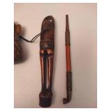 Wood Carved Tobacco Case w/Attached Carved Pipe & Holder