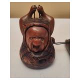 Wood Carved Tobacco Case w/Attached Carved Pipe & Holder