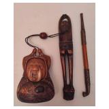 Wood Carved Tobacco Case w/Attached Carved Pipe & Holder