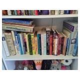 White Bookcase w/Books & Stuffed Animals