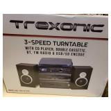 Trexonic 3-Speed Turntable with CD Player, Double Cassette, BT, FM Radio, and USB/SD Encode