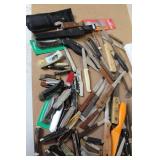 Large Assortment of Vintage and Modern Pocket Knives and Straight Razors