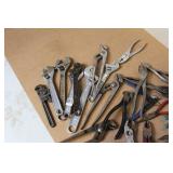 Large Lot of Mixed Adjustable Wrenches and Pliers