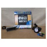 Assorted Alarm Clocks and La Crosse Atomic Wall Clock Set