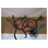 Collection of Vintage Ice Tongs and Blue Hay Bale Hooks