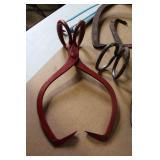 Collection of Vintage Ice Tongs and Blue Hay Bale Hooks