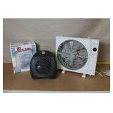 Lot of 3 Fans Including Holmes 10 Inch Box Fan, Honeywell Box Fan, and Sunbeam Heater Fan