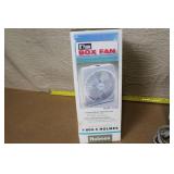 Lot of 3 Fans Including Holmes 10 Inch Box Fan, Honeywell Box Fan, and Sunbeam Heater Fan