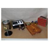 Vintage Collectible Set with Barometer, Ceramic Calf, Cologne, Bible Box, and Gift Set