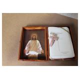 Vintage Collectible Set with Barometer, Ceramic Calf, Cologne, Bible Box, and Gift Set