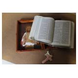 Vintage Collectible Set with Barometer, Ceramic Calf, Cologne, Bible Box, and Gift Set
