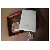 Vintage Collectible Set with Barometer, Ceramic Calf, Cologne, Bible Box, and Gift Set