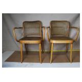 Pair of Vintage Bentwood Armchairs with Woven Cane Seats and Backs