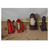 Set of 4 Vintage Hydraulic Bottle Jacks 2 Ton and 5 Ton Rotunda