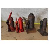 Set of 4 Vintage Hydraulic Bottle Jacks 2 Ton and 5 Ton Rotunda