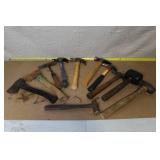 Collection of 11 Mixed Hand Tools Including Hammers and Hatchets