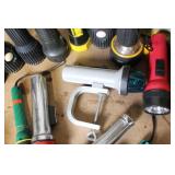 Collection of Flashlights, Emergency Lights and Clamp Lamp