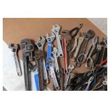 Large Set of Adjustable Crescent Wrenches and Hand Tools