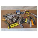 Mixed Lot of Utility Knives, Blades, Auto Bulbs, and Hand Tools