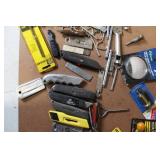 Mixed Lot of Utility Knives, Blades, Auto Bulbs, and Hand Tools