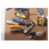 Mixed Lot of Utility Knives, Blades, Auto Bulbs, and Hand Tools