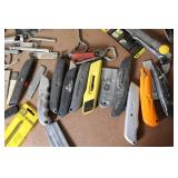 Mixed Lot of Utility Knives, Blades, Auto Bulbs, and Hand Tools