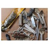 Mixed Lot of Utility Knives, Blades, Auto Bulbs, and Hand Tools