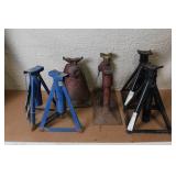 Collection of 7 Vintage and Used Jack Stands in Assorted Styles