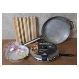 Kitchenware Lot with Cutting Board, 14 in Enterprise Skillet, and 12 in Revere Pan with Lid